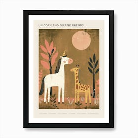 Unicorn & Giraffe Friend Muted Pastel 1 Poster Art Print