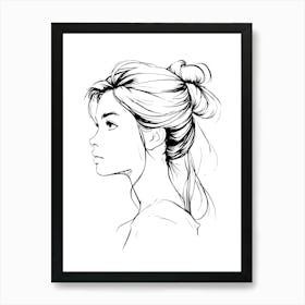 Portrait Of A Girl Minimalist One Line Illustration Art Print