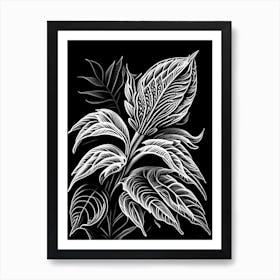 Pineapple Sage Leaf Linocut 1 Art Print