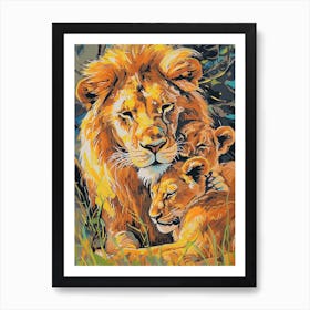 Transvaal Lion Family Bonding Fauvist Painting 6 Art Print