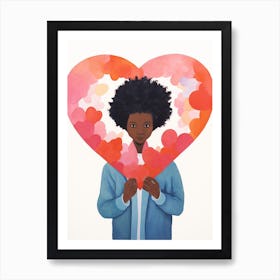 Person With Afro Hair Style Holding A Heart Art Print