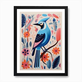 Colourful Scandi Bird Blue Jay 6 Art Print