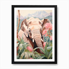 Elephant With Tropical Flowers Art Print