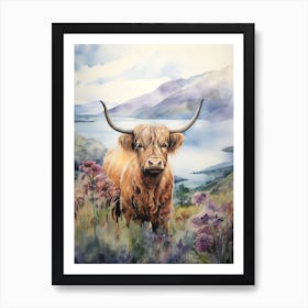 Highland Cow With Lake In The Background Art Print