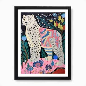 Maximalist Animal Painting Snow Leopard 3 Art Print