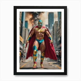 Masked Mayhem: The Luchador’s City Takeover Art Print