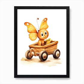 Baby Butterfly On Toy Car, Watercolour Nursery 2 Art Print