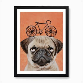 Pug With Bicycle Art Print