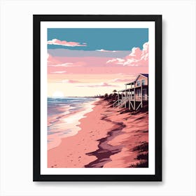 An Illustration In Pink Tones Of  Grange Beach Australia 4 Art Print