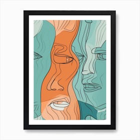 Turquoise & Copper Abstract Face Illustration Art Print