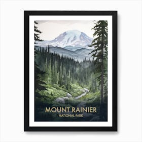 Mount Rainier National Park Watercolour Vintage Travel Poster 2 Art Print