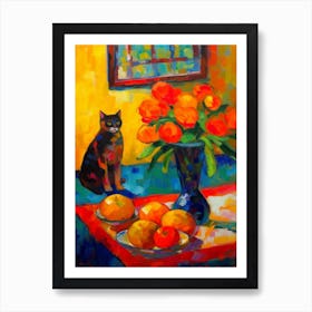 Freesia With A Cat 2 Fauvist Style Painting Art Print