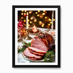 An Entregouted View Of A Glazed Spiced Pork Ham Festooned With A Crown Of Cloves Set On A Lavish C 2 2 Art Print