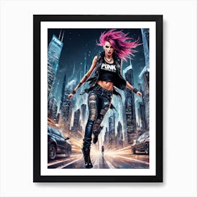 Girl With Pink Hair Art Print