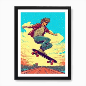 Skateboarding In Austin, United States Comic Style 1 Art Print