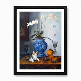 Orchids With A Cat 3 Dali Surrealism Style Art Print