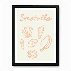 Seashell Doodles, Seashell Line Art, Minimalism Seashell Design 3 Art Print