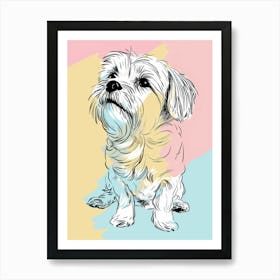 Maltese Dog Pastel Line Illustration  3 Póster