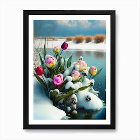 Tulips In The Snow Art Print