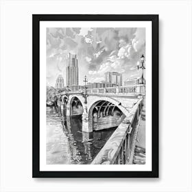 Congress Avenue Bridge Austin Texas Black And White Drawing 3 Art Print