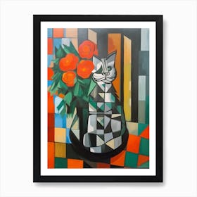 Gladoli With A Cat 1 Cubism Picasso Style Art Print