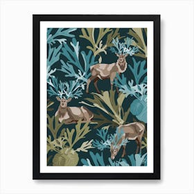 Stags In The Fern Jungle Art Print
