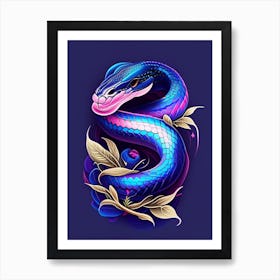 Indigo Snake Tattoo Style Art Print