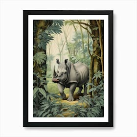 Rhino In The Green Leaves Realistic Illustration 6 Art Print