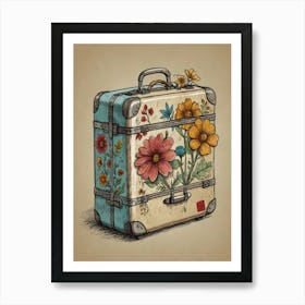 Vintage Suitcase With Flowers Art Print