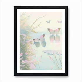 Butterflies On Lake Vintage Pastel 1 Art Print