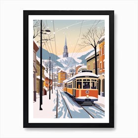 Vintage Winter Travel Illustration Bergen Norway 3 Art Print