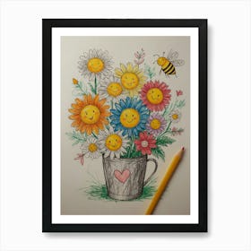 Happy Flowers In A Cup Poster