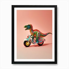 Toy Dinosaur Pattern On A Motorbike 1 Art Print