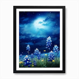 Bluebonnet Wildflower With Starry Sky 1 Art Print