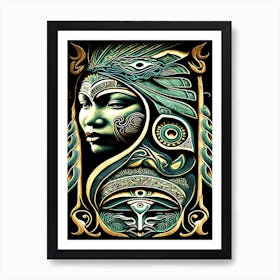 Queen Charlotte Warrior Princess - Neo-Native Woman Carving Art Print