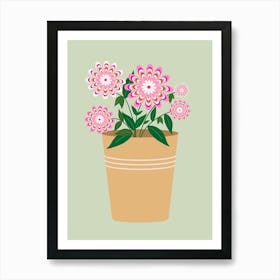 Retro Floral Vase Pastel Green Art Print