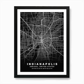 Indianapolis Indiana USA Black Map Art Print