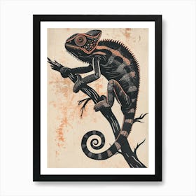 Orange Chameleon Mellers Chameleon Block Print 2 Art Print