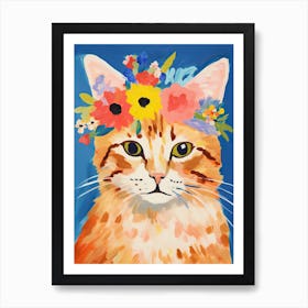 Kurilian Bobtail Cat With A Flower Crown Painting Matisse Style 2 Art Print