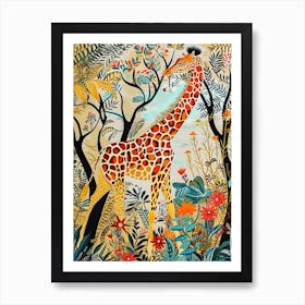 Giraffe In The Wild Leaf Illustration 3 Art Print
