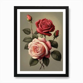 Three Roses Botanical Art Print