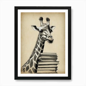 Giraffe With Books 1 Art Print