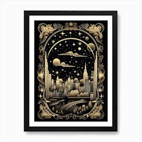 Tokyo, Japan, Tarot Card Travel  Line Art 2 Art Print