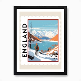 Retro Winter Stamp Poster Lake District United Kingdom 2 Art Print