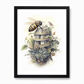 Ashy Cuckoo Bee Beehive Watercolour Illustration 3 Art Print