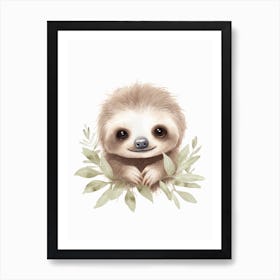 Watercolour Jungle Animal Baby Sloth 4 Art Print