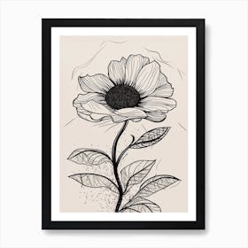 Line Art Sunflower Flowers Illustration Neutral 18 Art Print