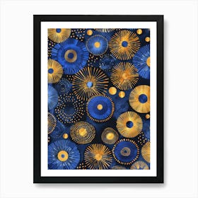 Blue And Gold Starbursts 1 Art Print