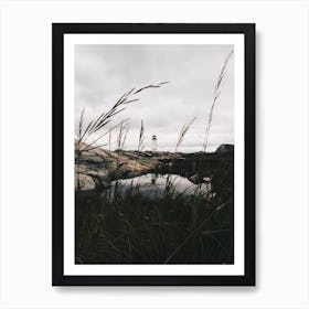 Peggys Cove Lighthouse in Nova Scotia With Pond Mirroring The Lighthouse Art Print
