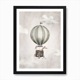 Green Hot Air Balloon With Giraffe Art Print